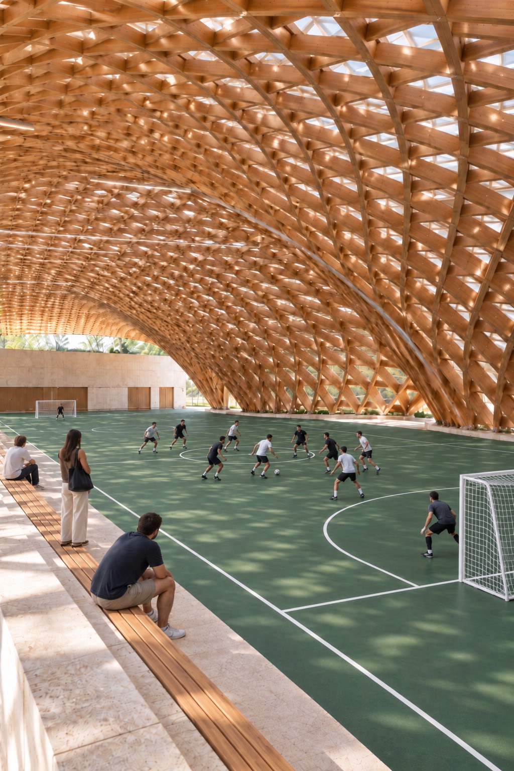 Timber gridshell canopy over the five-a-side court