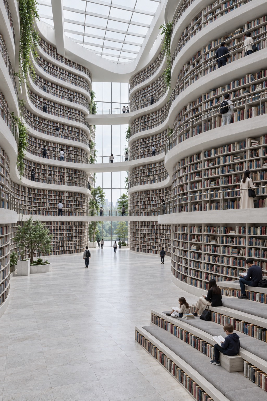 The undulating bookshelf atrium